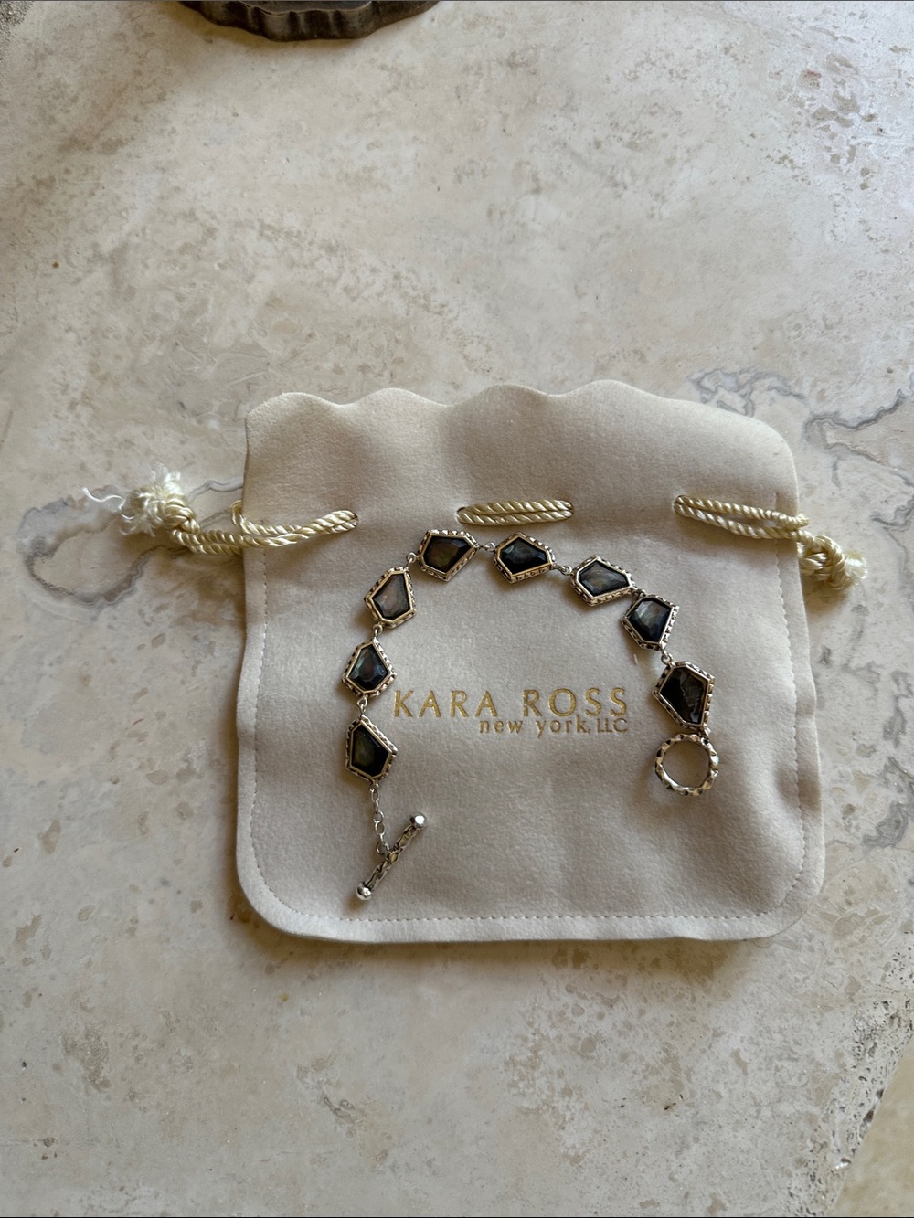 Kara Ross Toggle Bracelet with SS & Gray Mother of Pearl